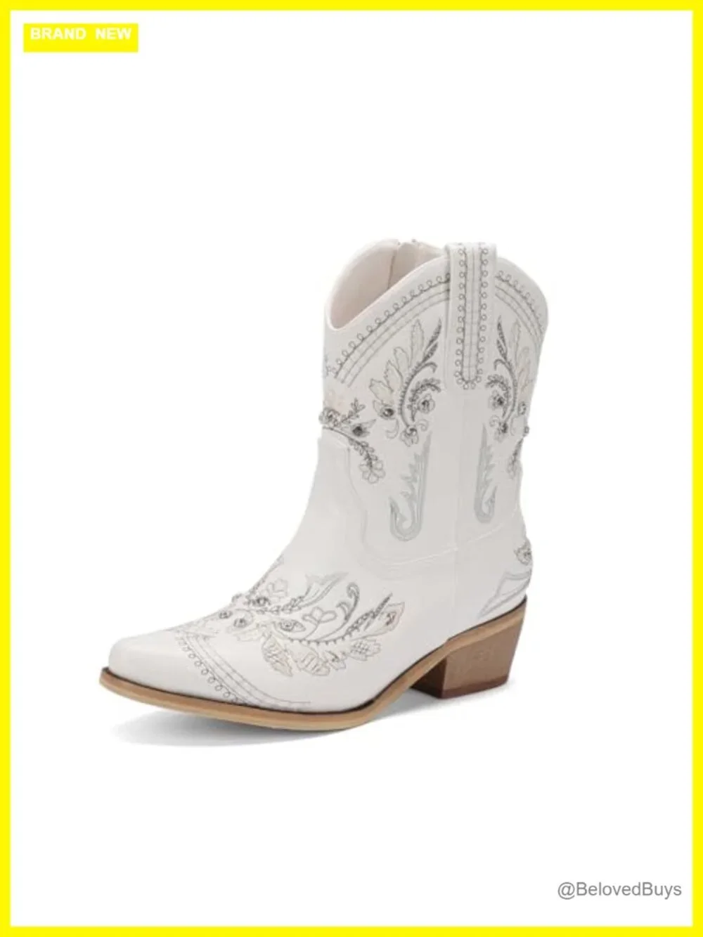 Rhinestone Embroidered Ankle Cowboy Boots Chunky Heel Western Booties